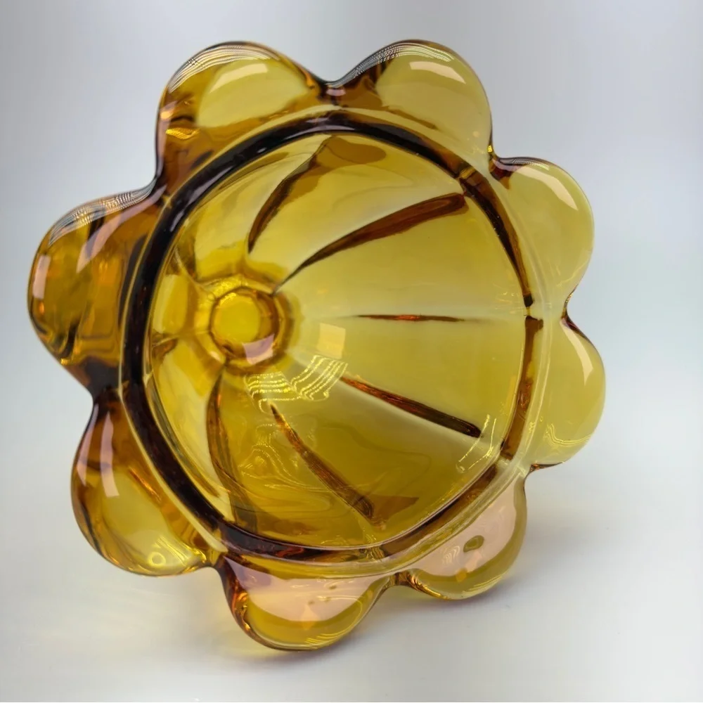 Vintage Amber Viking Fluted Glass Candy Dish